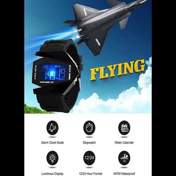 Men’s Sports Military Watches Digital Airplane Shaped LED Ligh - Picture 9 of 10